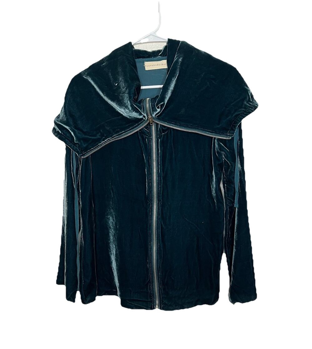 Johnny Was 4 Love & Liberty XS Hooded Zip Up Velvet Jacket Silk Gothic New D18